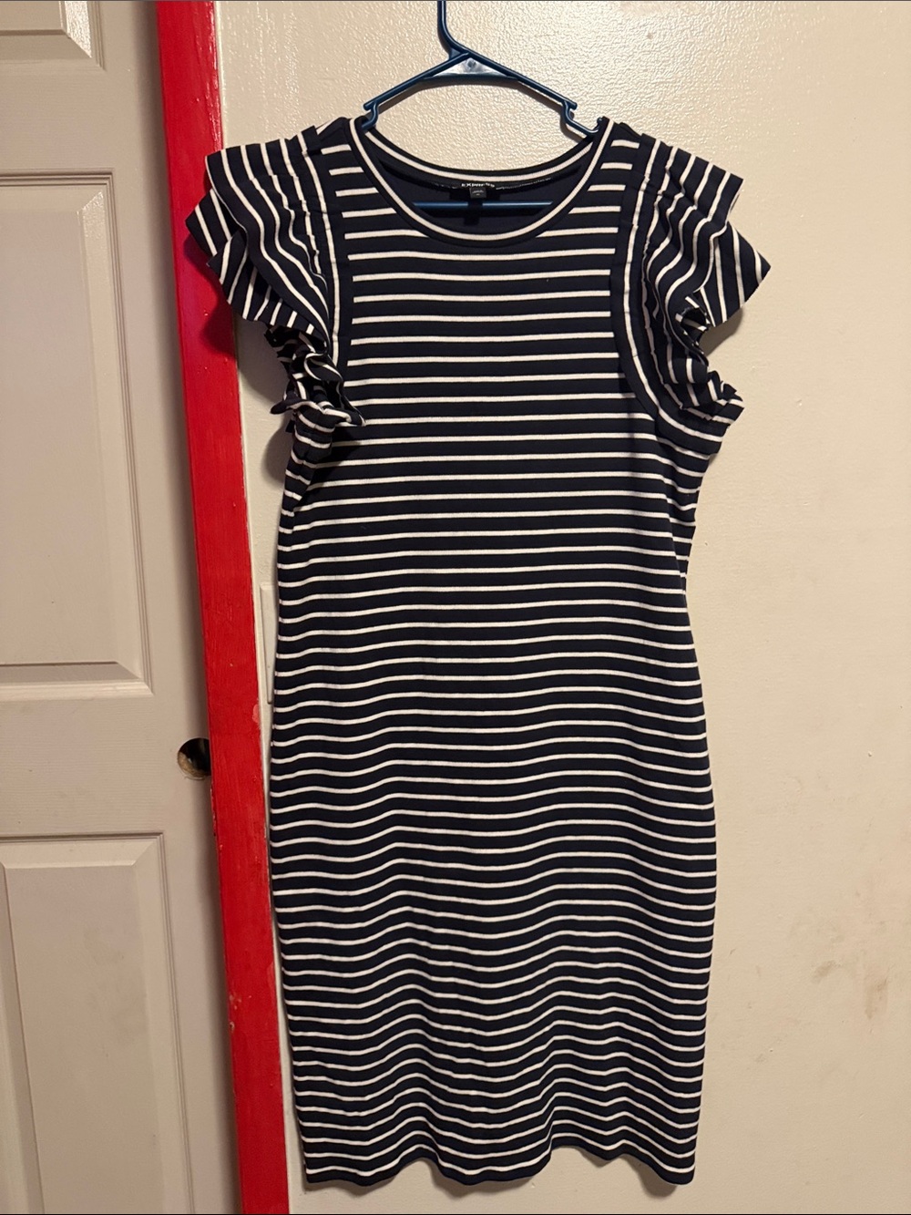 Express Girls Black & White Striped Ruffle Sleeve Dress